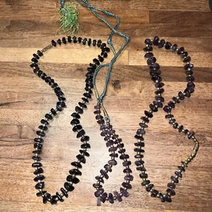 Amethyst Chip Necklaces (3) With Round Spacer Beads -various Lengths - Picture 1 of 13