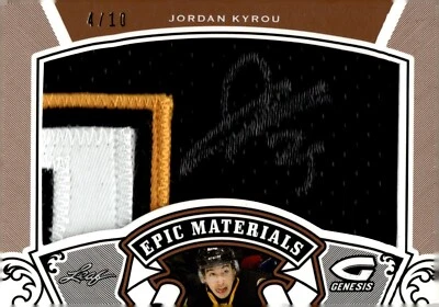 Jordan Kyrou - Signed 2016-17 Leaf Genesis Epic Materials Patch /10 Card #EMP-39 - Image 1 of 2