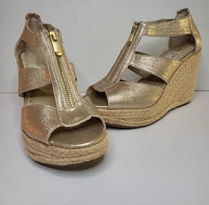 Adrienne Vittadini Size 7 Metallic Cresta Espadrille Wedge Sandals Zip Front 4" - Picture 1 of 9