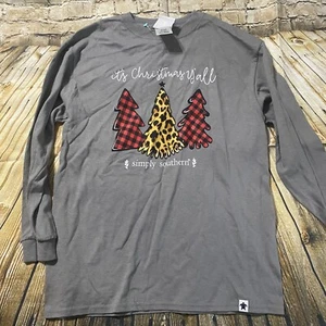 NEW Simply Southern YM Youth Medium Gray Christmas Tree Long Sleeve T Shirt - Picture 1 of 4
