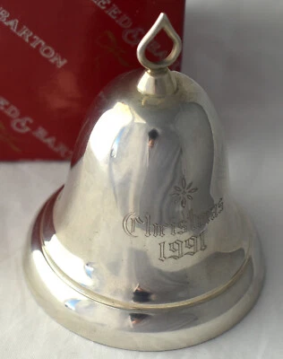 1991 REED BARTON Sterling Christmas BELL ORNAMENT with Orig Box - Image 1 of 4