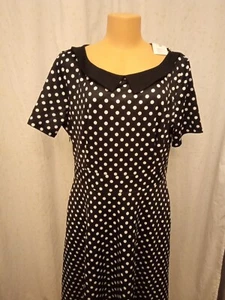 Helyo Black and White Collared Polkadot Dress Fit And Flare Knee Length 2x - Picture 1 of 15