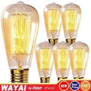6Pcs 40W ST64 Filament Edison Light Bulb E27 Vintage Industrial Lights Bulb - Picture 1 of 19