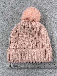 Toby & Company Beanie Toque Youth 7-14 Pink Knit Acrylic Blend Faux Fur Ski Pom - Picture 1 of 8