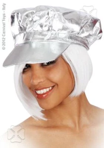 Berretto Metallizzato Argento Stoffa Carnevale Halloween Feste Travestimenti - Picture 1 of 1