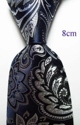Nueva Corbata Clásica Paisley Azul Oscuro Negro Blanco TEJIDA JACQUARD Seda Para Hombre Foto 1 de 2