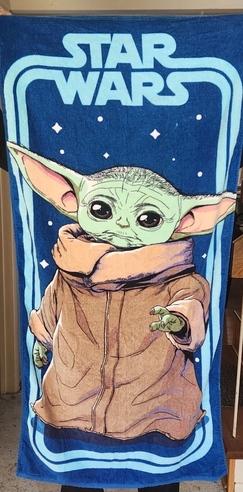 Toalha de banho Star Wars Mandalorian Grogu praia 54"x28" nova sem etiquetas - Imagem 1 de 4