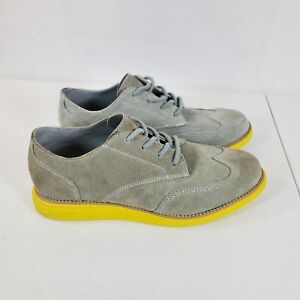 Cole Haan Grand Oxford Boys Grey Suede Yellow Sole Dress Sneakers Shoes Size 6