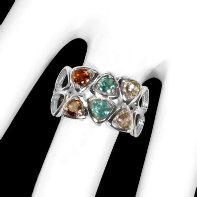 Anillo de plata de ley 925 redondo turmalina piedras preciosas joyería 8 Foto 1 de 4