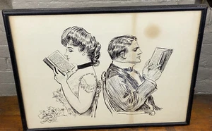 C.1920 Ink Sketch of Charles Dana Gibson's "Their First Quarrel" Artist A.R.H. - Picture 1 of 9
