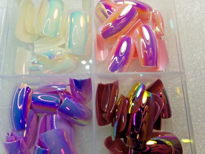 4 Colors Chrome Mirror Nails Glue on Nail Medium Pink, Purple, White Multi - Image 1 of 2