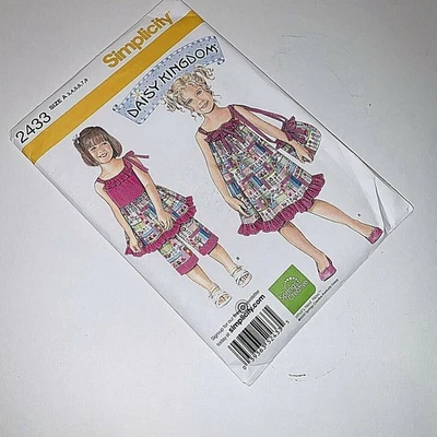 Simplicity Daisy Kingdom Pattern 2433 Girls sz 3-8 Top Pants Dress Bag Uncut - Image 1 of 4