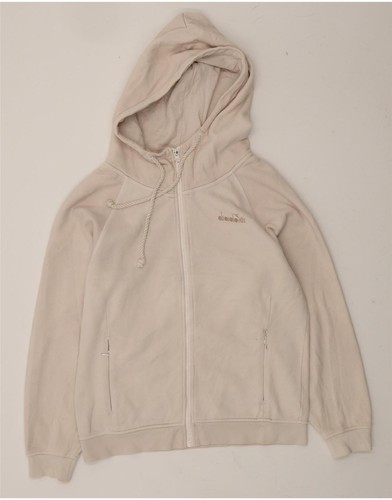 OFF WHITE Felpa con cappuccio e zip donna DIADORA UK 10 piccola bianco sporco colorblock cotone CU07