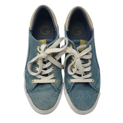 G by GUESS Zapatillas Deportivas Azul Denim Lona Zapatos Con Borde Dorado Talla 8 M Foto 1 de 4
