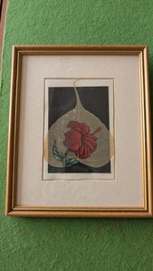 VINTAGE Hand Painted Skeleton Pipal Leaf - FRAMED ZIMBABWE 1996 AFRICAN ART - Picture 1 of 6