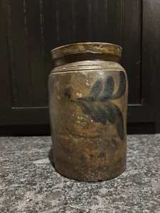 Antiker Steinzeug-Topf 7 Zoll blau Kobalt floral verziert - Bild 1 von 9