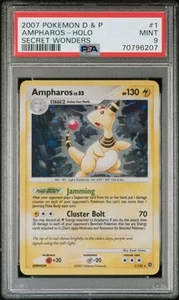 PSA 9 Mint Pokémon Ampharos 2007 D&P Secret Wonders 1/132 Swirl Holo Bleed - Picture 1 of 2