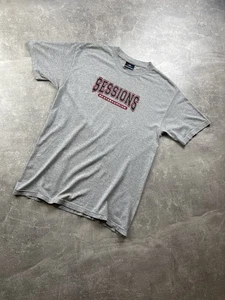 Vintage 90s Sessions Skateboarding T-Shirt Grey Size L USA Made Streetwear OG - Picture 1 of 9