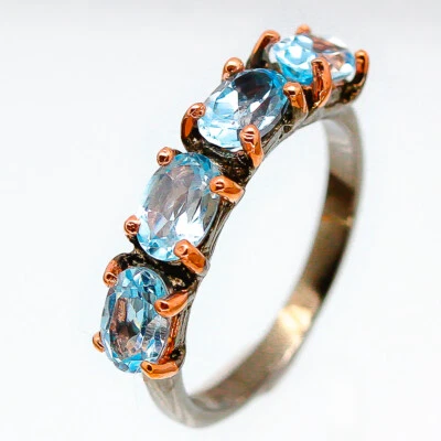 2 tone plating  Natural Blue Topaz  sterling silver ring 4x6  Irradiated/RVS183 - Image 1 of 4