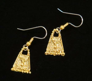 Purse Earrings 24 kt Gold Plate Fringe Vintage Inspired Handbag Tote Evening Bag - Picture 1 of 12