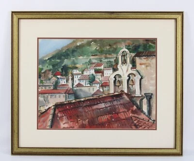 ¿Paisaje urbano Mid Century Rooftops España? Acuarela firmada D. Inskeep Foto 1 de 4