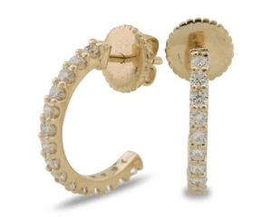 Half Hoop Lab-Created Diamond 1.01 ct Earrings in 10k Solid Yellow Gold - Picture 1 of 9