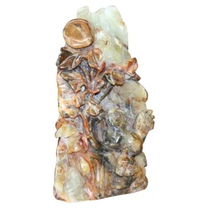 Antique Chinese Figural Carved Emerald Onyx with Fu Dogs & Foliage c1920 - Picture 1 of 12