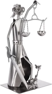 Justitia Sculpture Statue Figurine Figure with Scales and Sword Metal Silver - Picture 1 of 9