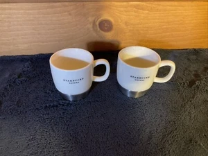 Neu 2er Set Starbucks Urban Desk 10 Oz Becher 2006 weiß Keramik Metall - Bild 1 von 5