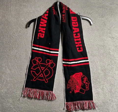 NHL Chicago Scarf Wrap Hockey Adult One Size Fringed Multicolor Cover