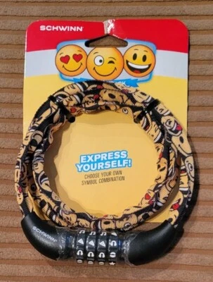 SCHWINN KIDS BIKE LOCK SMILEY FACE SYMBOL COMBO LOCK YELLOW SMILES BICYCLE NEW - Image 1 of 4