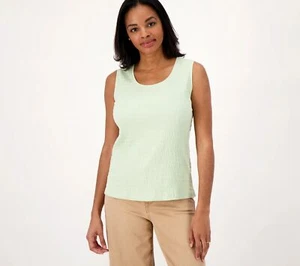 Isaac Mizrahi Live! Crinkle Knit Tank Tank Top Frost Green XS New - Picture 1 of 4