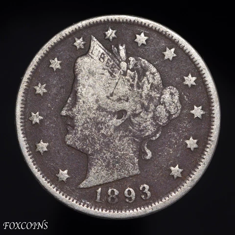 1893 Liberty Head V Nickel 5 Cent Piece  5c US Coin semi KEY date Rare Old Cover
