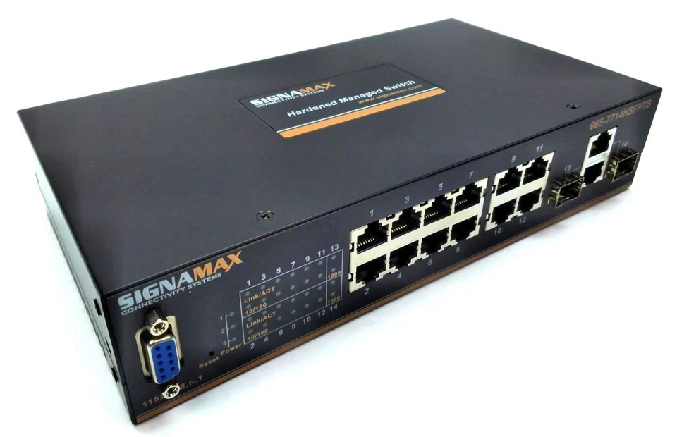 Signamax 12-PORT 10/100T/TX + 2 SFP Industrial Ethernet Switch  065-7714HSFPTB - Image 1 of 4