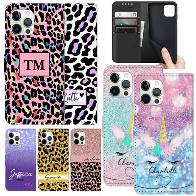 Wallet Leather Personalized Flip Case Cover For iPhone 16 Pro Max 14 13 12 15 11 - Image 1 of 4