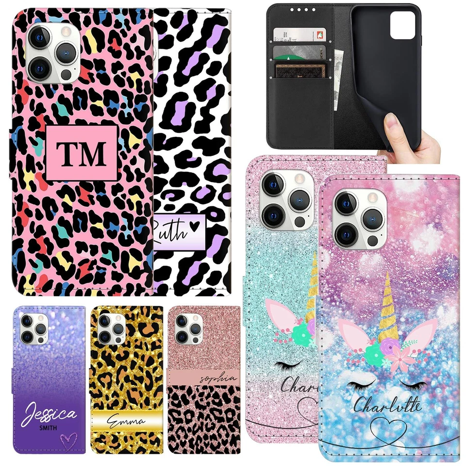 Wallet Leather Personalized Flip Case Cover For iPhone 16 Pro Max 14 13 12 15 11 - Image 1 of 4