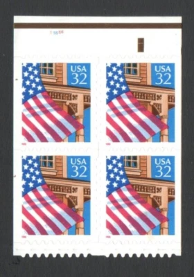 VINTAGE Block OF 4 UnUsed US Postage 32 Cent Stamps FLAG OVER PORCH - Image 1 of 2