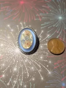 Spilla/pendente floreale tono argento ovale - Foto 1 di 3