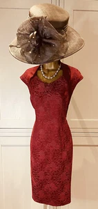JACQUES VERT UK 14 Ruby Red Lace Embroidered Sleeveless Shift Occasion Dress - Picture 1 of 14