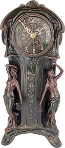 KY8022 - Reloj Doble Doncella Art Nouveau Mantelpiece - ¡Acabado Bronce Verdigris! - Imagen 1 de 7