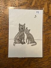ACEO Original Pen and Ink Painting Cat Dog Artist Trading Card Sketch Drawing 