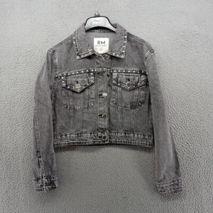 Rebecca Minkoff Denim Jacket Womens Small Gray Silver Studded Trucker Style Jean - Picture 1 of 6