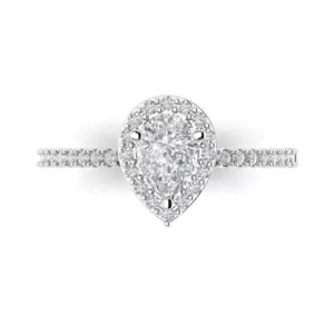 Ring 1,07 kt Birne Verlobung Hochzeit Braut Versprechen Heiligenschein 14 kt Weißgold massiv Gold - Bild 1 von 11