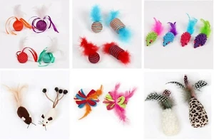 Cat Toys 2 Pack Interactive Fun Plush Mice Ribbon Feather Ball Pick Characters - Picture 1 of 19