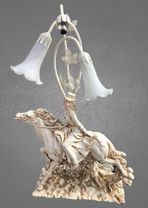 LARGE 28” Alabaster Victorian Lady On Horseback Horse Table Lamp Art Deco - Bild 1 von 9