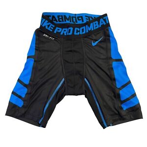 Nike Dri-Fit Pro Combat Men's Black Blue Compression Shorts Size Medium