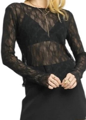 Top de manga larga con textura de encaje negro -224MS Foto 1 de 3