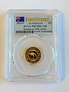 2014 P Australia $25 Gold Kangaroo 1/4oz 25th An PCGS PF PR 70 DCAM FIRST STRIKE - Picture 1 of 2