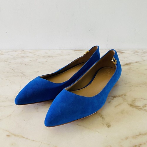 Ballerine TORY BURCH in pelle scamosciata blu tinta unita logo laterale oro US 7