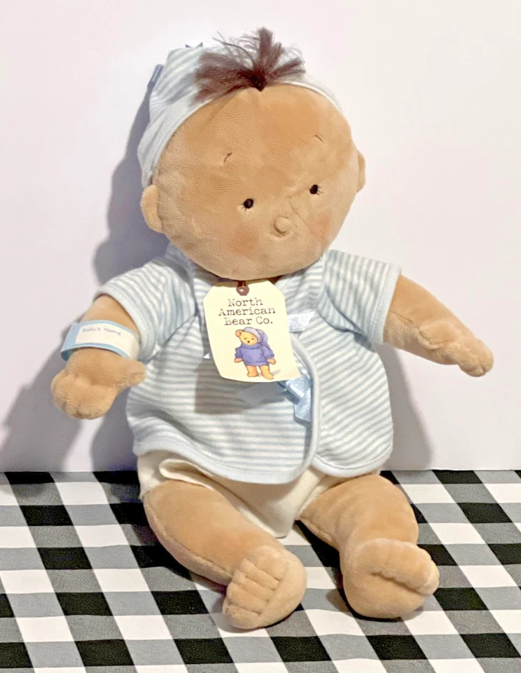 "Muñeco bebé de peluche Pottery Barn Kids 15"" bronceado niño de North American Bear Co raro nuevo con etiquetas" Foto 1 de 4